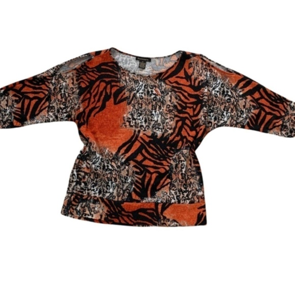 Susan Lawrence Knit Blouse Multicolor Abstract Animal Print Sz M  BOHO #245G - Picture 4 of 6